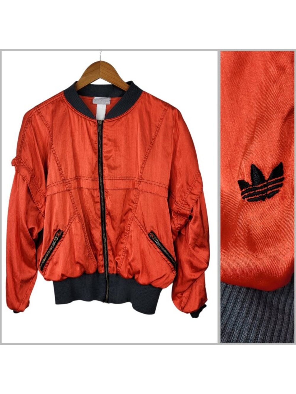 Vintage Adidas 80s Satin Jacket Men’s Large XL Run Dmc Rap Jacket Red Orange